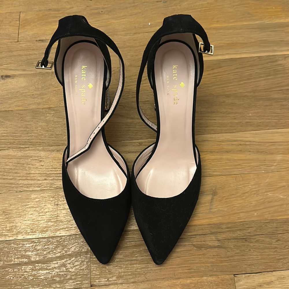 Kate spade black heals with rhinestones